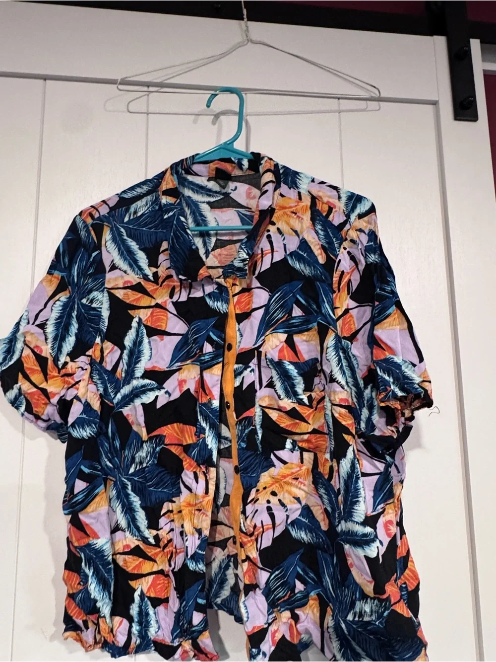 Tropical Floral Two-Piece Button Shirt & Shorts Set - Navy, Orange, Purple